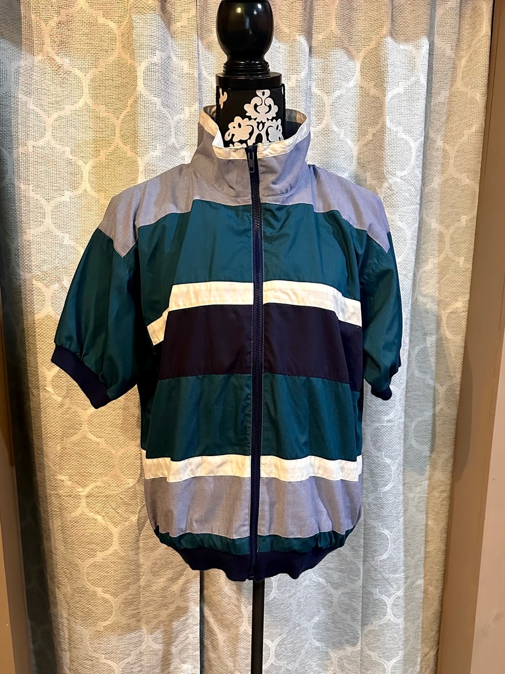 Retro 90s Colorblock Striped Short Sleeve Full Zip Track Jacket size M